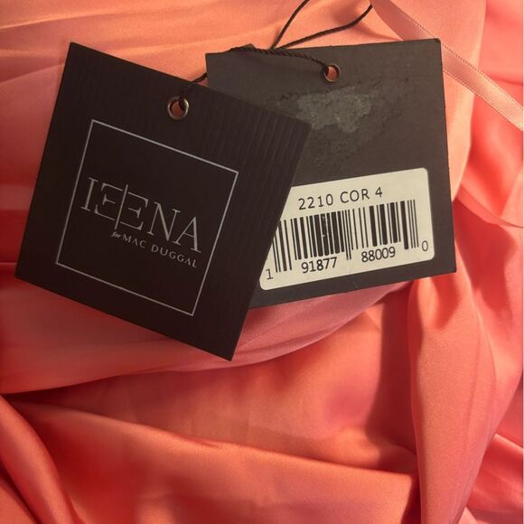 Mac Duggal Coral Pink One Shoulder Embellished Satin Gown Dress 2210 Size 4 NEW - Picture 9 of 9